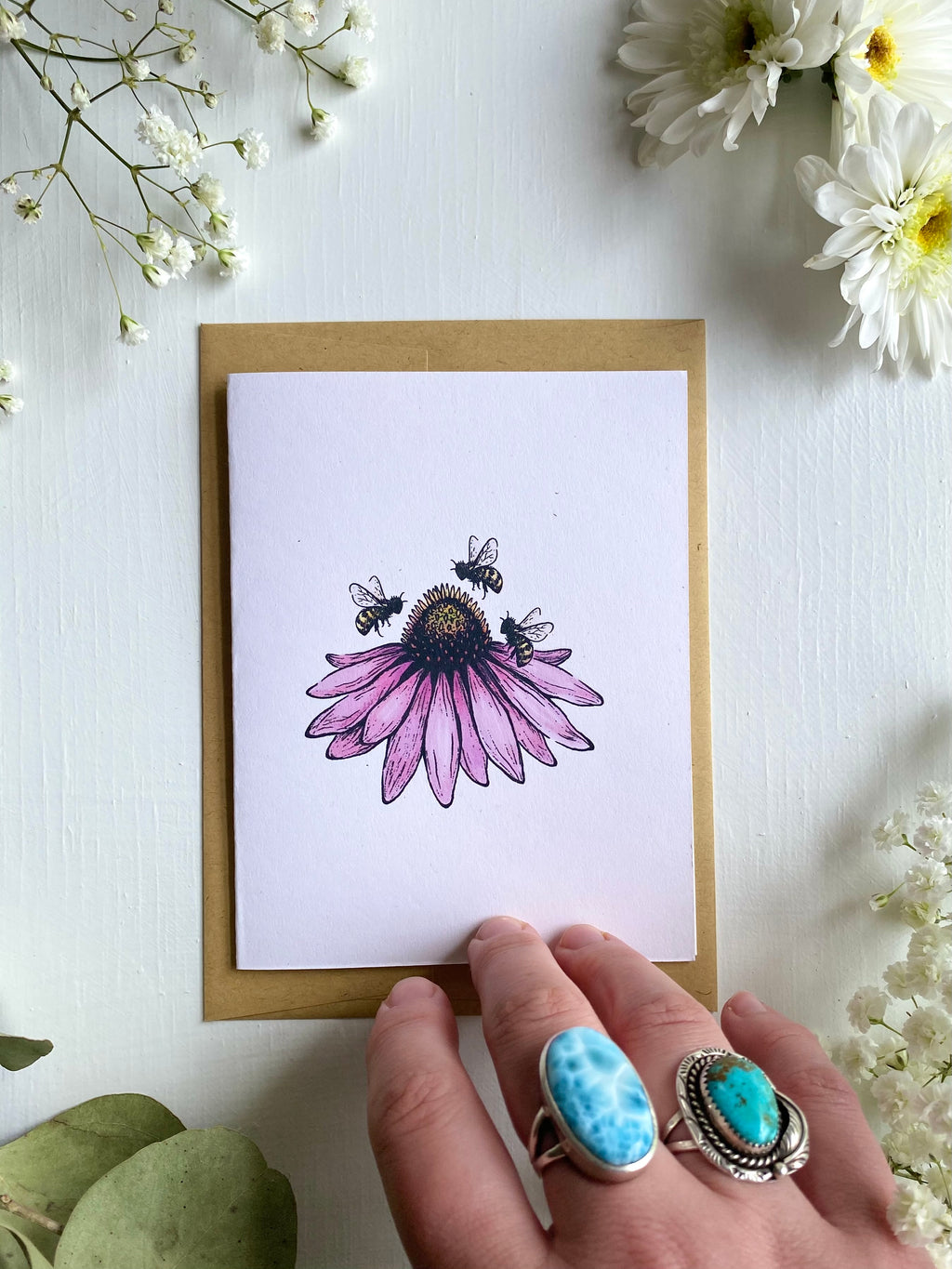 Echinacea + Bees Blank Card
