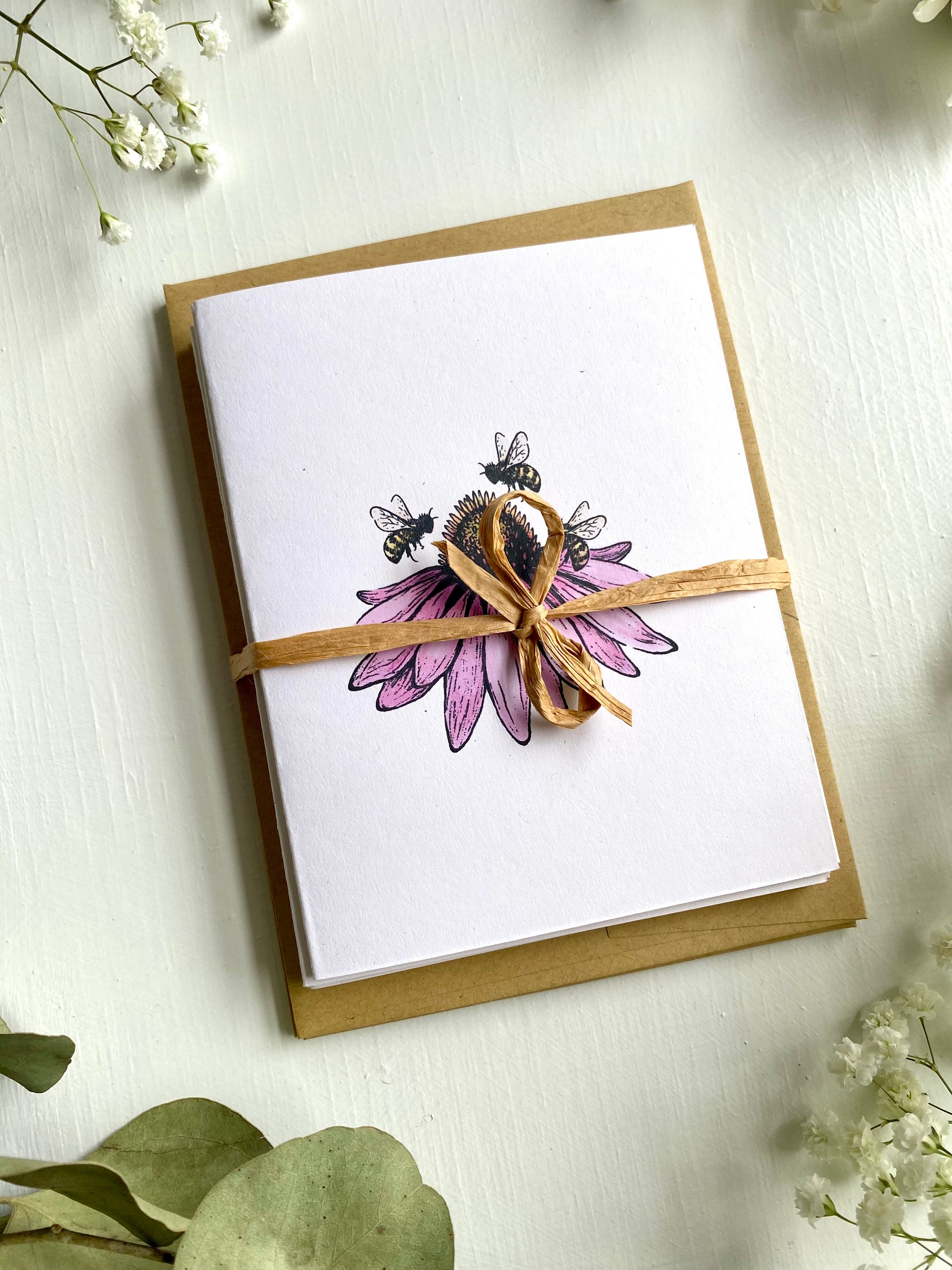 Echinacea + Bees Blank Card