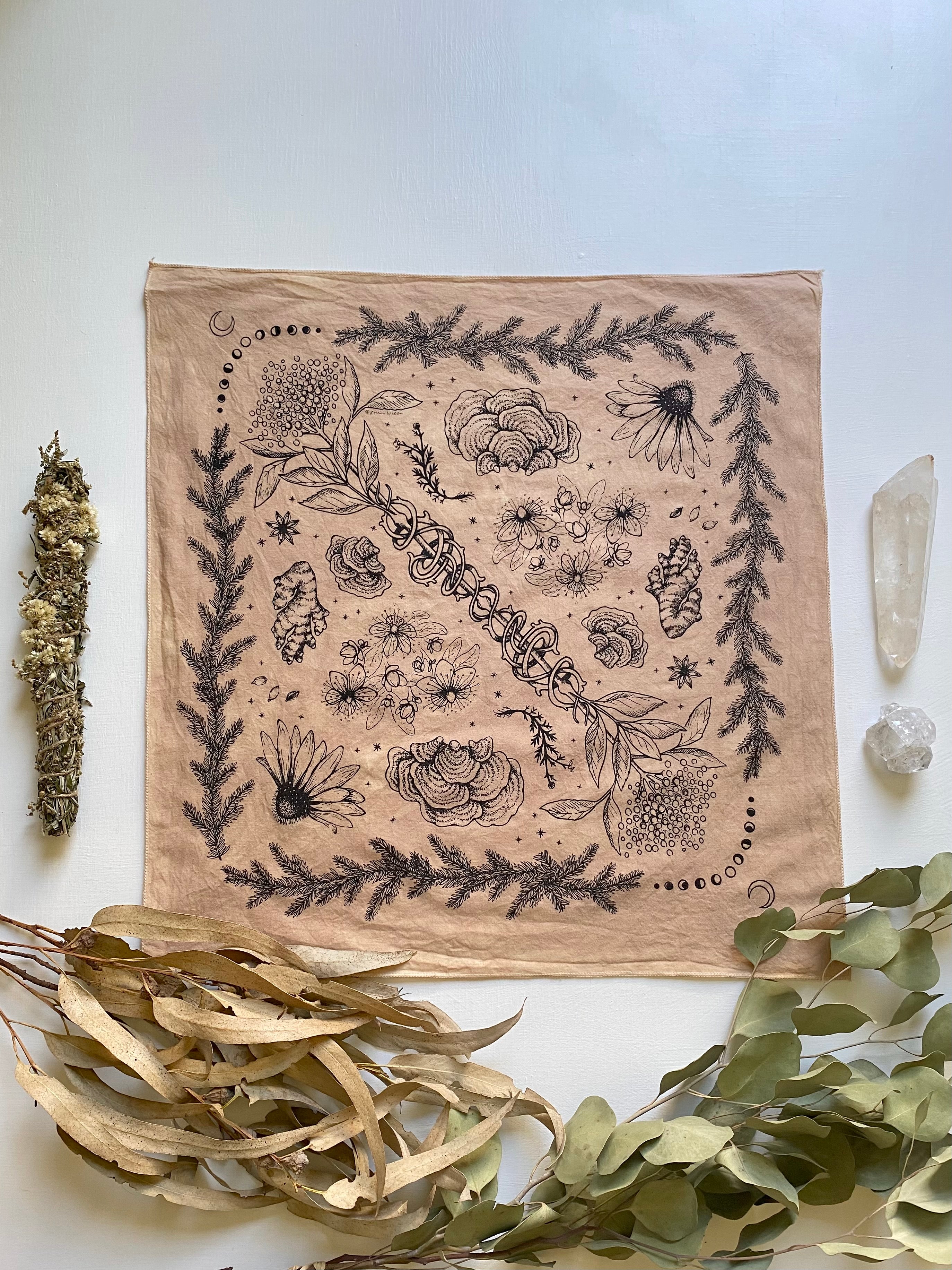 Bandana | Herbs of Protection | Plant Dyed | Sand